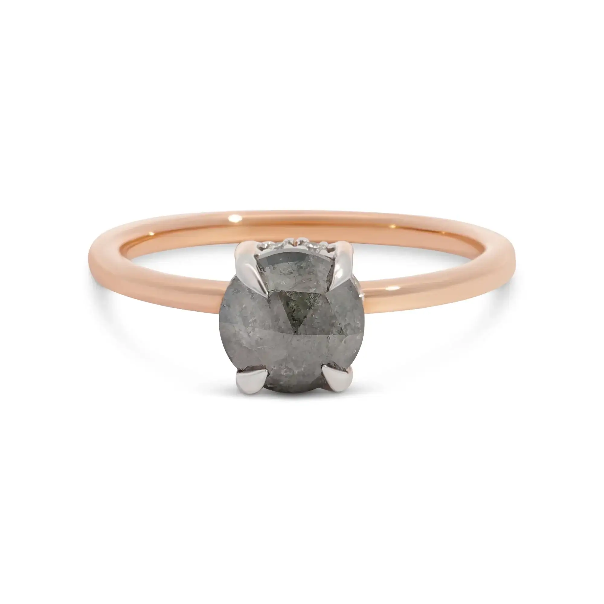 ZELDA 1.11 ct 14K Rose Gold Round Natural Salt & Pepper Diamond Solitaire Engagement Ring - Image 3