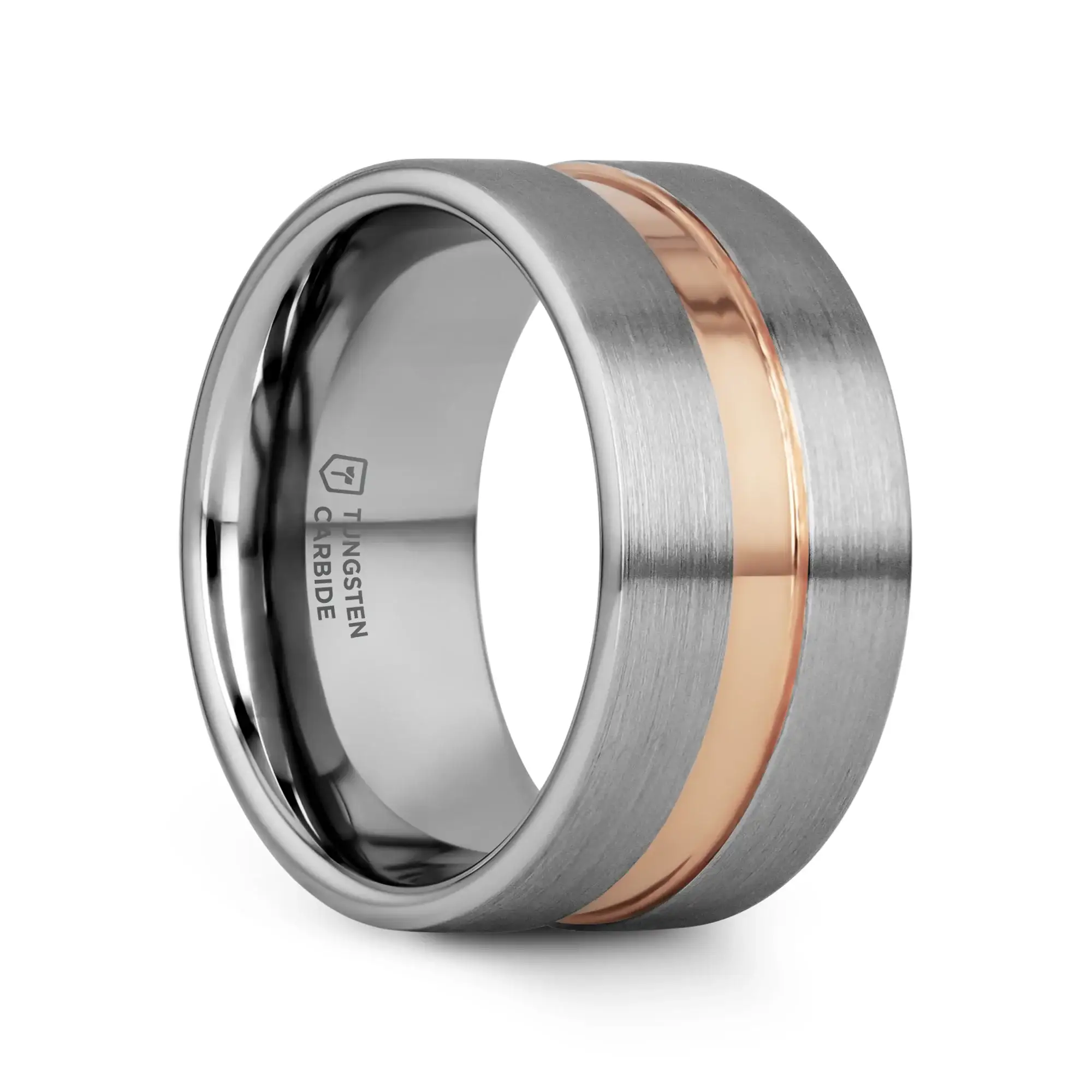 ZEUS Flat Brushed Tungsten Carbide Ring with Rose Gold-Plated Groove (4mm–10mm) - Image 10