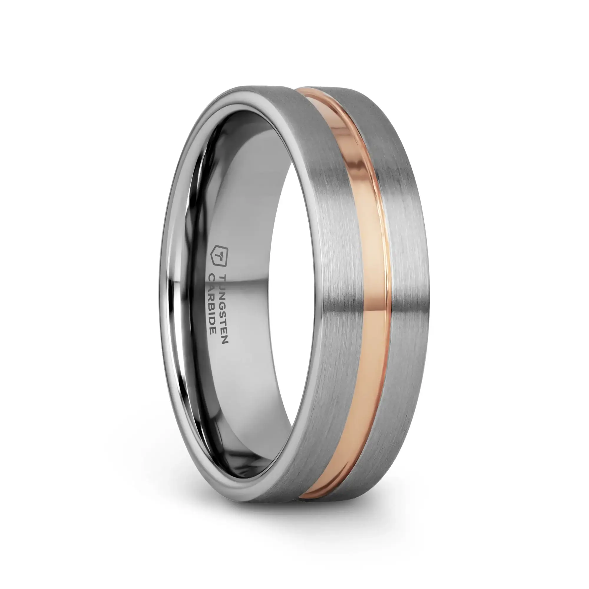 ZEUS Flat Brushed Tungsten Carbide Ring with Rose Gold-Plated Groove (4mm–10mm) - Image 4
