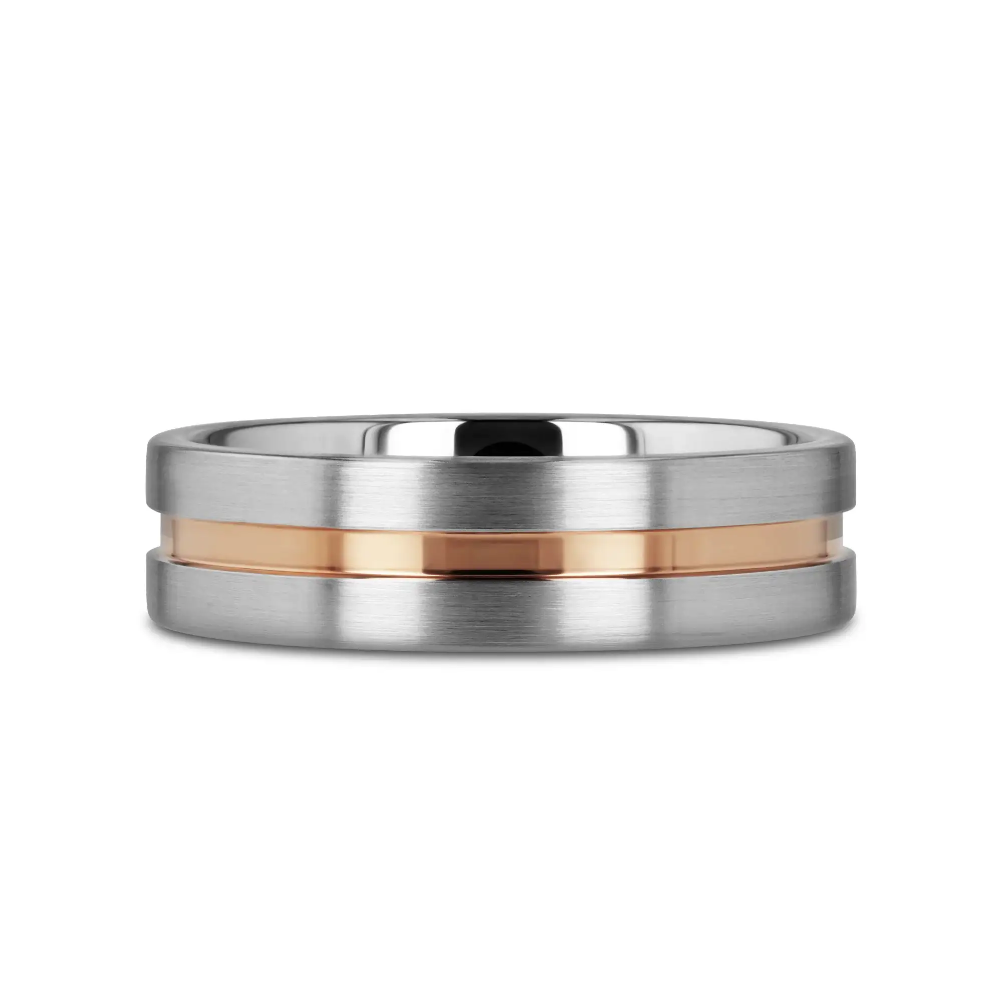 ZEUS Flat Brushed Tungsten Carbide Ring with Rose Gold-Plated Groove (4mm–10mm) - Image 6
