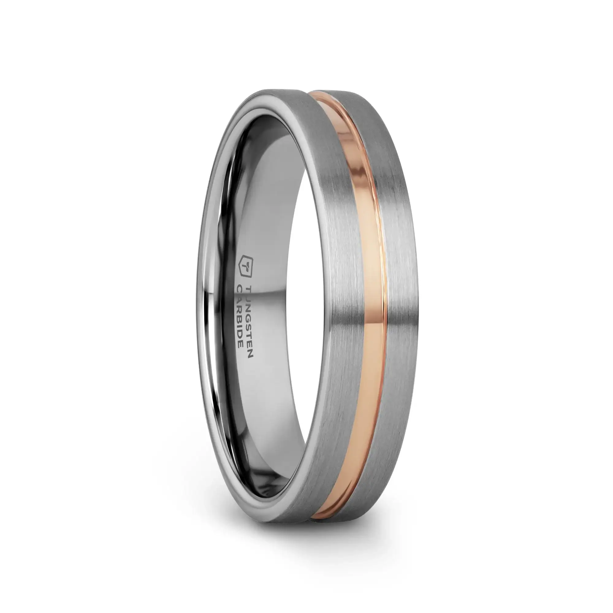 ZEUS Flat Brushed Tungsten Carbide Ring with Rose Gold-Plated Groove (4mm–10mm) - Image 7