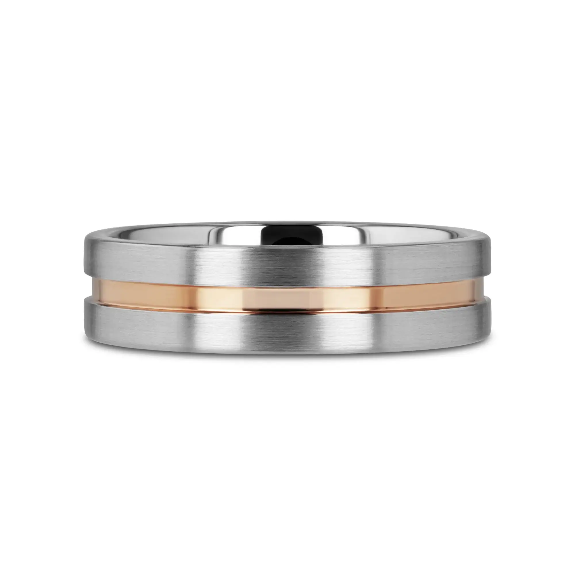 ZEUS Flat Brushed Tungsten Carbide Ring with Rose Gold-Plated Groove (4mm–10mm) - Image 9