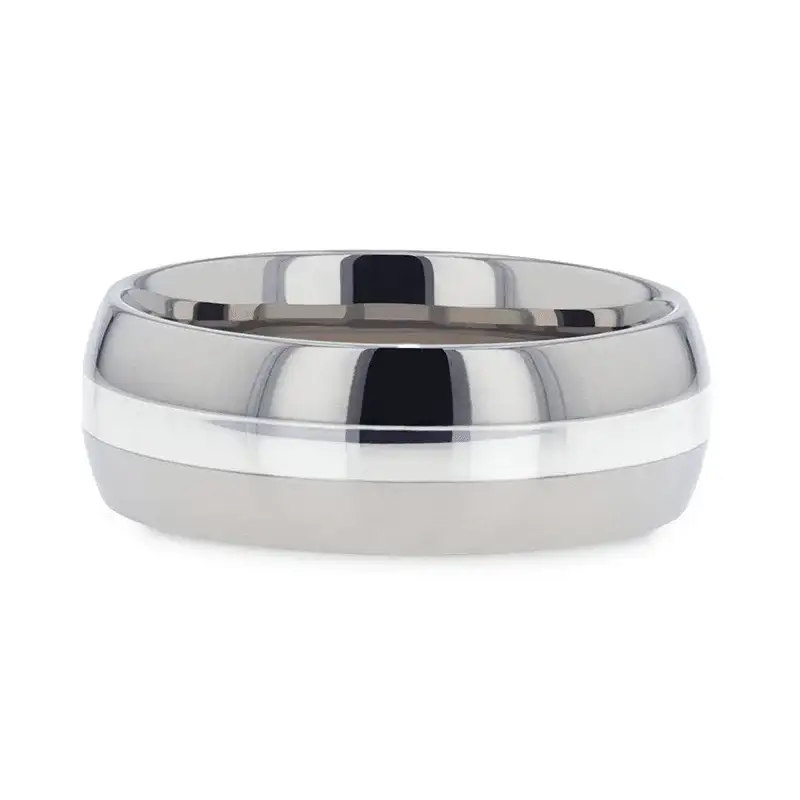 ZILVER Silver Inlay Titanium Wedding Ring with Domed Polished Edges - 6mm & 8mm - Image 3