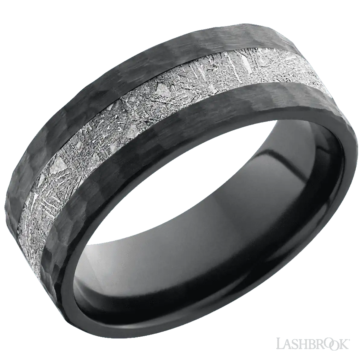 Zirconium with Hammer Finish and Meteorite Inlay - 8MM