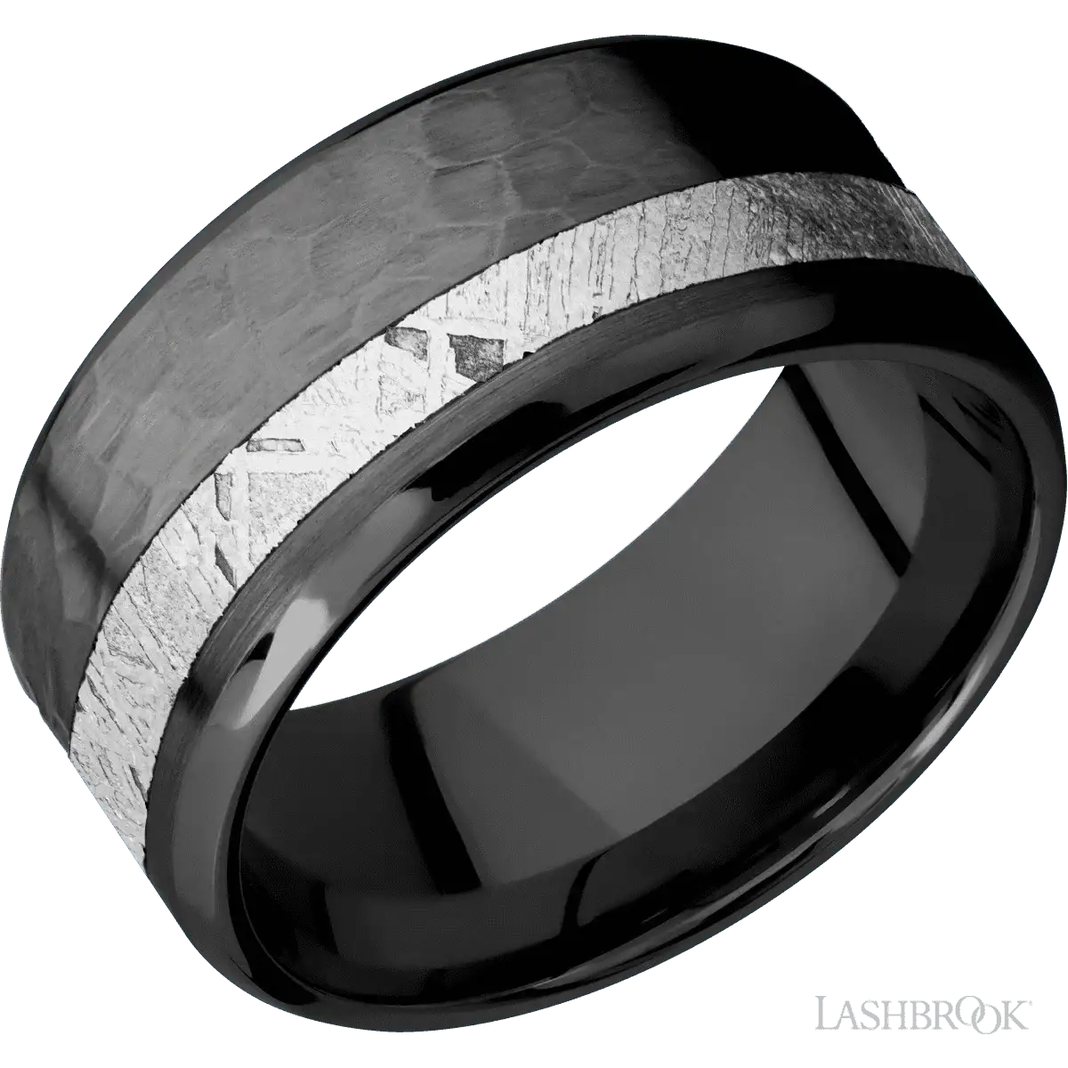 Zirconium with Hammer , Polish Finish and Meteorite Inlay - 10MM