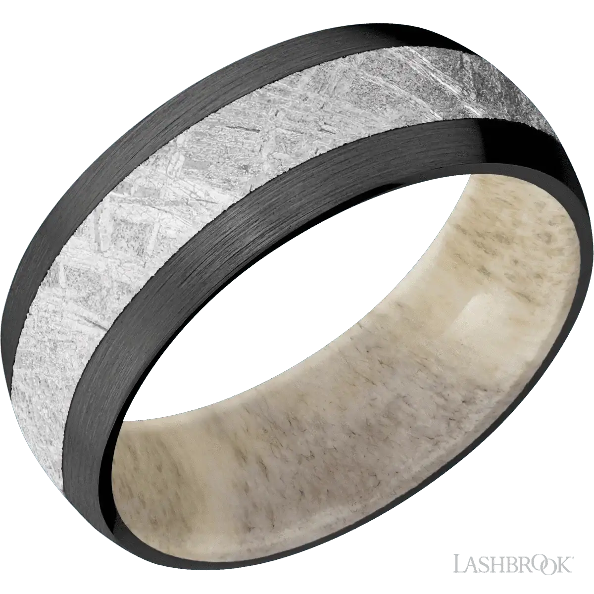 Zirconium with Satin Finish and Meteorite Inlay and Antler - 8MM