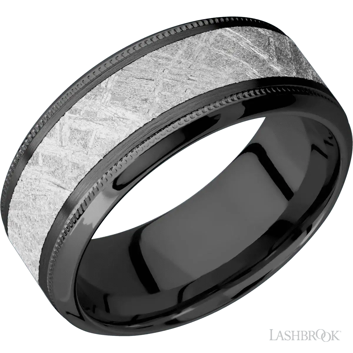 Zirconium with Satin , Polish Finish and Meteorite Inlay - 9MM