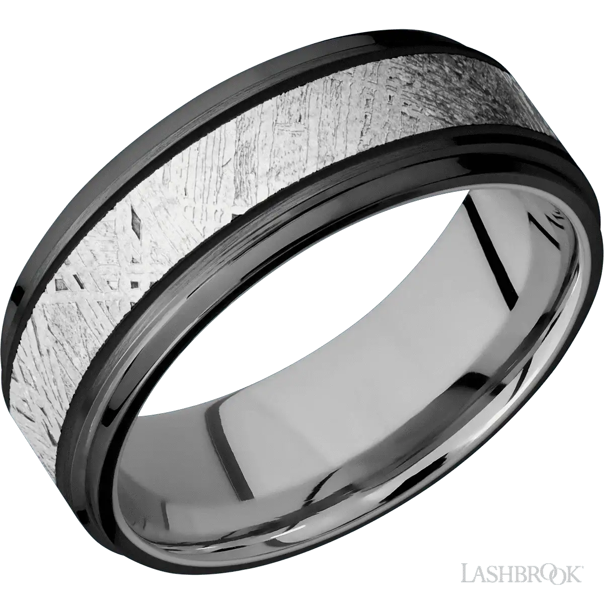 Zirconium with Satin , Polish Finish and Meteorite Inlay and Titanium - 8MM